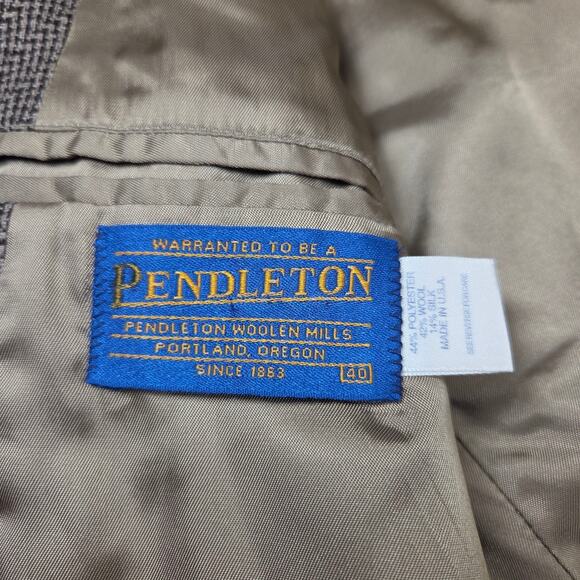 VINTAGE Pendleton Wool Herringbone Plaid Pleated Back Blazer Size 40 Sport Coat - Picture 9 of 16
